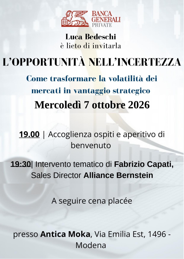 Locandina L'Opportunità nell'Incertezza - Incontro Finanziario e Cena Placée